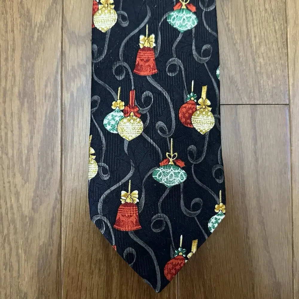 Men's Robert Talbott Christmas‎ Ornaments And Bells Silk Tie Black